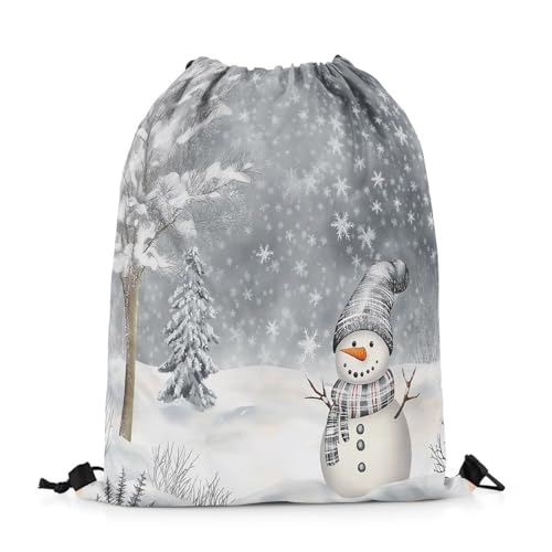 Feelyou Christmas Drawstring Backpack 13"x15.7" Snowman Sports Gym String Bag Snow Scene Drawstring Bags Xmas Waterproof Cinch Bag Snowflake Sports Drawstring Sackpack2