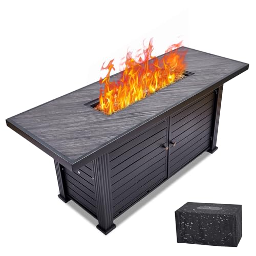 57"x22" Propane Fire Pit Table, 50000BTU Rectangle Fire Table with Cover & Rain Cover, Sturdy Steel and Iron Fence Surface, CSA Safety Certified, Companion for Your Garden