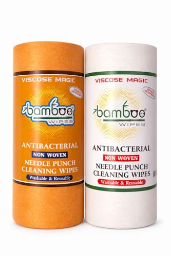 Bamboo Wipes Non-Woven Viscose Magic Antibacterial Multipurpose Kitchen Towel Wipes Pack Of 2 Big Rolls 80 Pulls Upto 100 Times Washable & Reusable 5 Variants Of Colors Eco-Friendly Organic