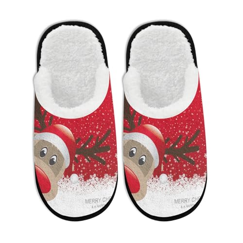 Warm House Slippers for Women Men Christmas Funny Reindeer Santa Snowman Xmas Tree Snowflake Slipper Plush Warm Winter Slip on Cozy Memory Foam House Shoes Holiday Party Gifts