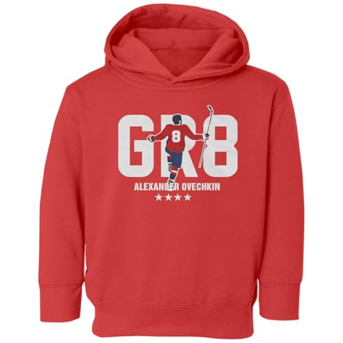 Cup & Branch Great Ovechkin Hockey Tribute - Legend Toddler Hooded Sweatshirt (Red, 2T)