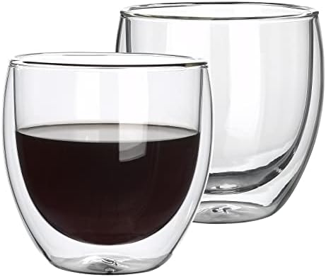 hotder Double Walled Glass Coffee Cups,250ml Set of 2,Hand Made, Heat Resistant,Dishwasher Safe,Macchiato Latte Glass Cups,Christmas Valentines Fathers Marthers Day Birthday Gift