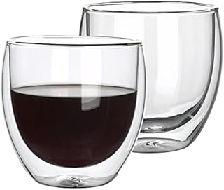 hotder Double Walled Glass Coffee Cups,250ml Set of 2,Hand Made, Heat Resistant,Dishwasher Safe,Macchiato Latte Glass Cups,Christmas Valentines Fathers Marthers Day Birthday Gift