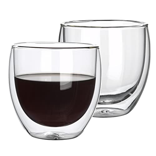 Doppelwandige Cappuccino Gläser 2 x 250ml - Kaffeegläser Eiskaffee Gläser aus hochwertigem Borosilikatglas - Doppelwandige Latte Macchiato Gläser Set - Spülmaschinengeeignete Thermogläser Teeglas Cover