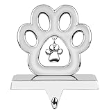 Dog Paw Christmas Stocking Holder, 3D Silver Metal Stocking Holder with Pendant Pet Stocking Hangers for Mantle Fireplace Table Christmas Decoration