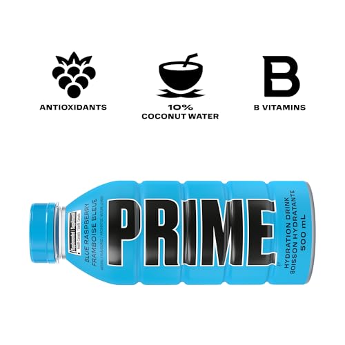 Image of Prime Blue Raspberry Hydration Drink, 16.9 fl oz ℮ 500 ml, 24 Pack