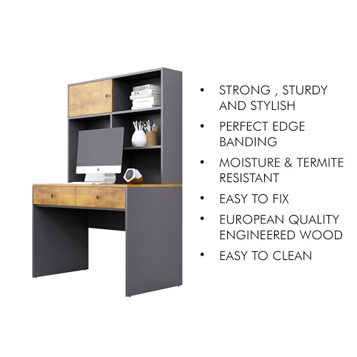 Image of Bniture Wooden Study Table for Home | Engineered Wood Study Table with 2 Drawers | Multi Purpose Computer Desk for Writing & Study | Laptop Table for Study Room & Office | Slate Grey & Giant Wood