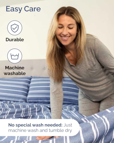Image of Extra Deep Flex Top Split Head King Sheet Set - 6 Piece Breathable and Cooling Sheets - Hotel Luxury Bedding for Women, Men, Kids & Teens - Easy Secure Fit - Extra Deep Pockets - Blue Stripes 3