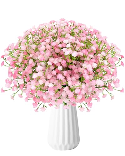 Veneloo Babys Breath Artificial Flowers, 24Pcs Fake Baby Breath Flowers Artificial Bulk Faux Gypsophila Real Touch Flowers for Wedding DIY Bouquet Arrangement Party Home Garden Spring Decor, Pink