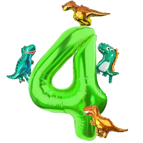 LEBERY Dinosaur Number 4 Ballloon 40 Inch Green Number 4 Balloon