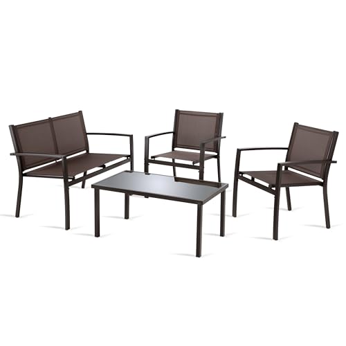 Recopilación de Muebles de Jardin Walmart los mejores 5. 44 Kingshouse | Sala Exterior para Jardín 4 Piezas - Color Marrón - 2 Sillas, 1 Mesa de Centro y 1 Sillón - Confeccionada en Textileno - para Exteriores e Interiores - Resistente...