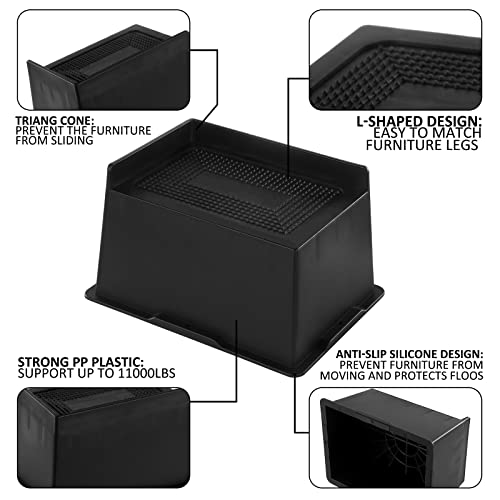 Tocawe Bed Risers 4 Inch Rectangular 2023 Upgraded, Furniture Risers For Desk/Couch/Sofa/Table And Chair Leg Lifts,Widen & Heavy Duty Set Of 8,Supports Up To 5500 Lbs,Balck #TOP3