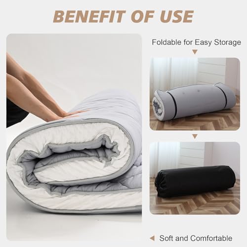 Queen Size Futon Mattress - Extra Thick Foldable Japanese Floor Mattress - Memory Foam Sleeping Pad for Adults - Tatami Mat Suitable for Camping & Guest -Diamond Gray