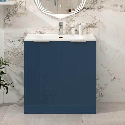 Image of Evora 800mm Midnight Blue Floor Standing Vanity Unit with Ceramic Basin