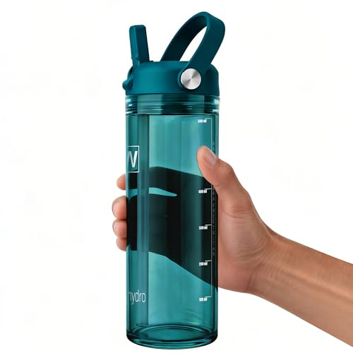 Wawahydro 20 oz Clear Water Bottle with Straw & Handle, Leakproof Tritan Water Bottle, BPA Free Reusable Plastic Bottle with Volume Markings, Dishwasher Safe for School,Travel, Sports, Turquoise Green