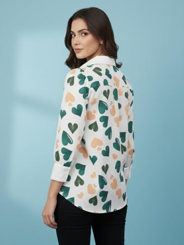 Image of GRECIILOOKS Printed Shirts for Women`s | Stylish Heart Print Full Sleeve Shirt for Women | Comfortable Rich Collared Womens Shirt |Casual Trendy Outfit