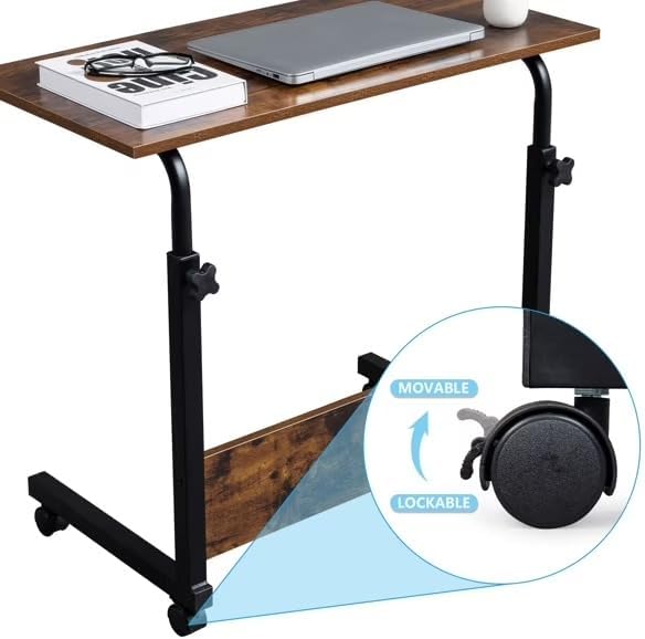 Rolling Desk Adjustable Height Mobile Side Table with Wheels Retro P2 Chipboard Steel 31.5x15.7in