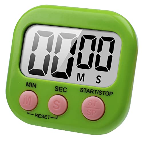 Grand écran Minuteur de Cuisine magnétique avec Grand écran LCD, minuteries pour la Cuisson, l'étude, Alarme puissante et Compte à rebours(Vert)