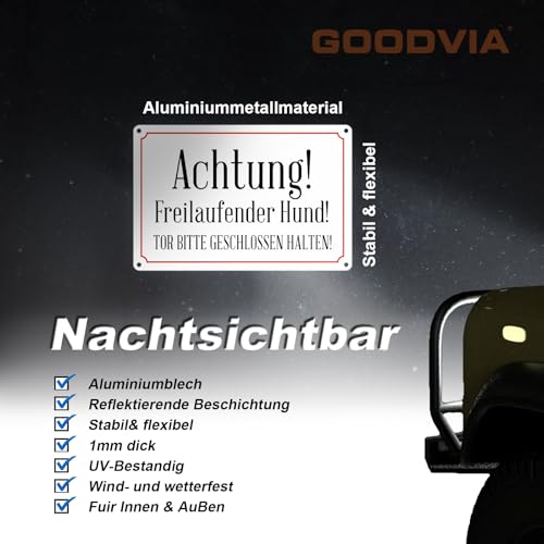Goodvia Schild für tor Achtung Hund Lustig, Hundeschilder Warnung 30x20cm Metall mit Löchern zur Anbringung an Zäunen, Mauern Weiß x1 Stück