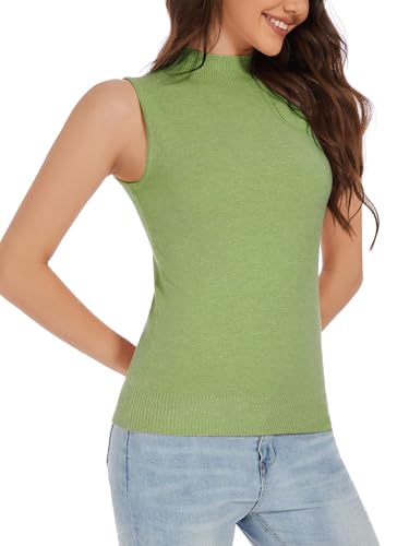 Image of Sleeveless Mock Neck Knit Tops for Women Slim Fit Turtleneck Sweater Vest Business Work Tank Pullover