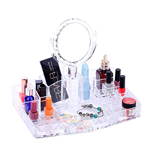 Organizador Porta Maquiagem de Acrílico para Pincel, Esmalte, Batom e Blush com espelho