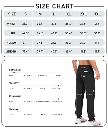 Mofiz Men's Lightweight Joggers Quick Dry Cargo Hiking Pants Track Running Workout Athletic Travel Casual Outdoor Pants Black Xl #TOP5