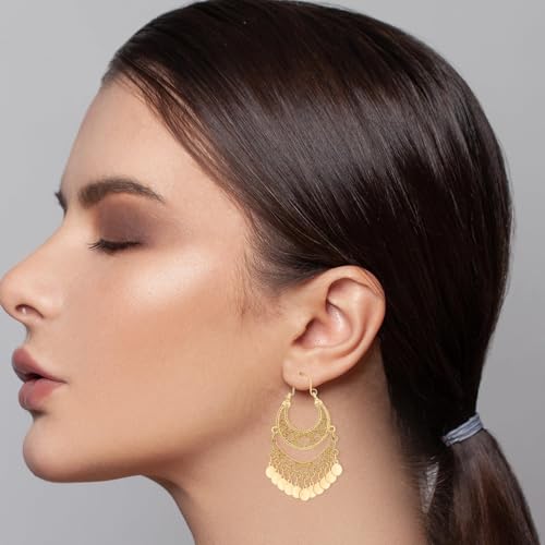 18K Gold Plated Filigree Dangling Large Gold Plated Chandelier Earrings for Women Indian Jewelry for Women3
