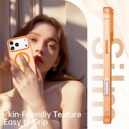 Image of VONZEE iPhone 17 Pro Translucent Matte Back Cover, MagSafe Compatible Magnetic Wireless Charging Support, Shockproof Anti-Fingerprint Protective Phone Case, Slim Durable Design, Cosmic Orange