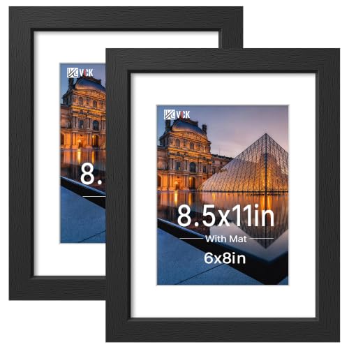 Image of VCK 8.5x11 Picture Frame with Real Glass, Black Wood Frame, 6x8 Mat, 2 Pack