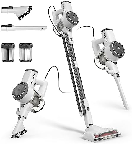 Girnoor Vacuum Cleaner, 600W Powerful 20KPA Suction Corded Stick Vacuum Cleaner with LED Floor Head, Self-Standing &Multi-Tool, Lightweight Handheld Vacuum for Hardwood G165