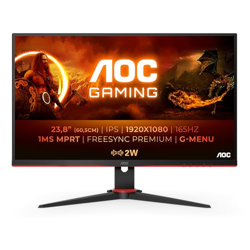 AOC Gaming 24G2SPAE - 24 Zoll FHD Monitor, 165 Hz, 1 ms MPRT, FreeSync, G-Sync Compatible, Lautsprecher (1920x1080, VGA, HDMI, DisplayPort) schwarz/rot – Bild 3