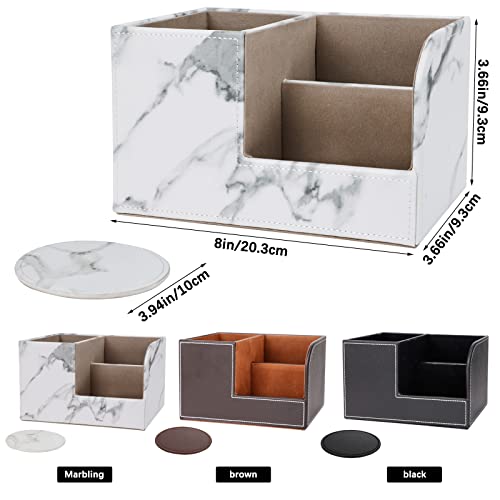 Shaidojio Desk Organizers, Pen Pencil Holder For Desk, Brown Pu Leather Desk Accessories With 1Pcs Coaster, Multi-Functional Storage Box With Stationery Remote Control Holder, School Office Supplies #TOP1
