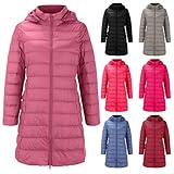 Chaqueta de plumón para mujer, abrigo largo de invierno, chaqueta acolchada ligera con capucha, cálido, abrigo de invierno, resistente al viento, chaqueta de entretiempo, chaqueta acolchada