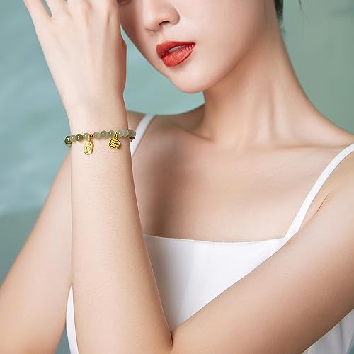 24K Gold Stretch Bracelets Real Gold Jadeite Jade Beaded Bracelet Real Gold Ring Clasp Stretch Bracelet Jewelry for Women Mom Daughter Y19108094