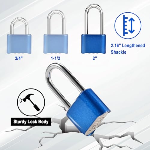 Image of Combination Lock, 4-Digit Heavy Duty Combo Lock, Combination Padlock Weather-Resistant Heavy Duty Combo Locks for Outdoor Fence, Locker, Sheds, Gym, Gate Hasps (Long 2pcs-Blue)