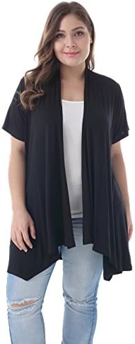 ZERDOCEAN Women's Plus Size Short Sleeve Asymetric Hem Open Front Lightweight Soft Printed Drape Cardigan