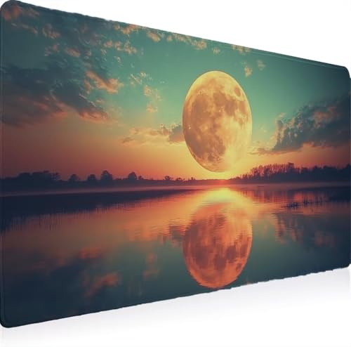 Tapis souris XXL imperméable avec bords cousus pour grand bureau gaming et design lune