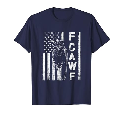 Funny F CAW F Crow with USA Flag T-Shirt, Men, Navy Blue, XX-Large