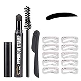 Eyebrow Stamp Shaping Kit, Brow Definer Powder Stamp Makeup with Eyebrow Pen Brush and Eyebrow Trimmer, 10 Reusable Eyebrow Stencils Waterproof Long Lasting Buildable Eyebrow Makeup Tools