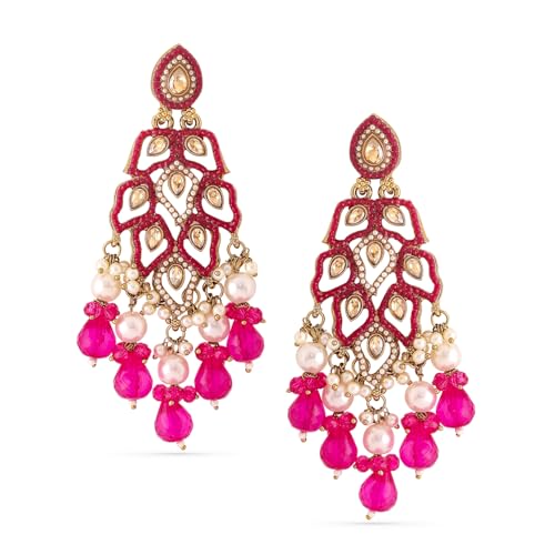 Image of Rubans Long Dangler Earrings Kundan & Pearl Ethnic Jewellery Gift for Women & Girls