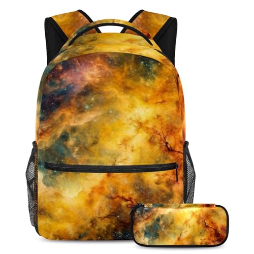 Sac à dos avec trousse à crayons pour ados sac à livres grand format galaxie jaune
