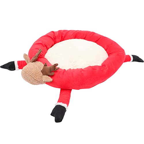 POPETPOP Dog Christmas Costume-1Pc Creative Round Pet Nest Cute Cartoon Reindeer Design Flannel House Soft Comfortable Warm Puppy Bed Supplies