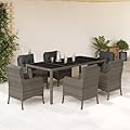 YITHOPI 7 Piece Patio Dining Set with Cushions Gray Poly Rattan Versatile Lounge Furniture Outdoor Lounge Set Patio Furniture Sets Balcony Furniture Sets for patios, Gardens, Decks