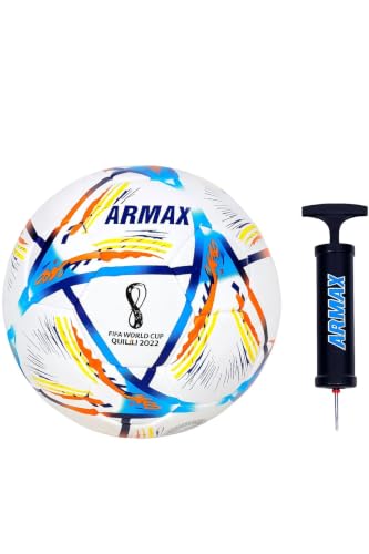 Image of Qatar Football Practise Foot Ball Training Match Football Size 5 Original for All Ages Group Rubber Moulded Standard Sports Foot Ball for Ground, Grass, Turf, Outdoor Waterproof
