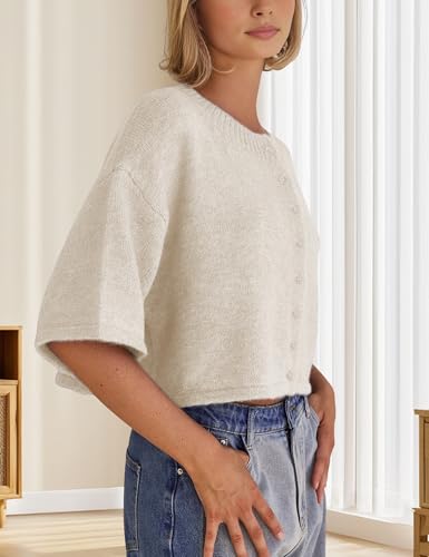 Springrain Cardigan Sweaters for Women Lightweight Knit Cropped Cardigan Button Up Solid Knitwear3