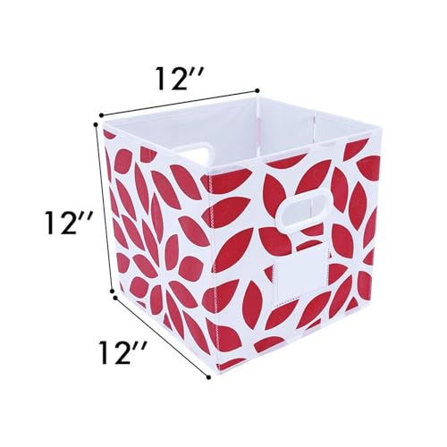 Image of MAX Houser Fabric Storage Bins Cubes Baskets Containers with Dual Plastic Handles for Home Closet Bedroom Drawers Organizers, Foldable, Set of 6 (Red)