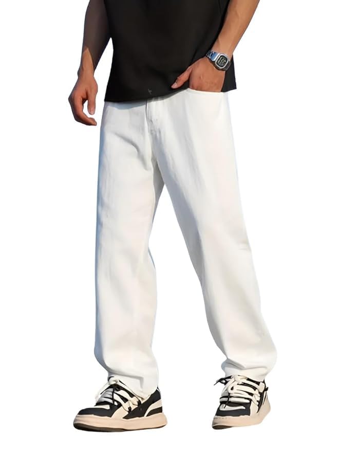 THIRD QUADRANT Baggy Jeans for Men | Loose Fit Denim Trousers for Casual Streetwear Everyday Wear (in, Numeric, 38, Whit