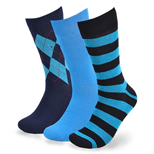 BG Premium Dress Socks for Men. Classic and Formal Apparel Patterned Socks, 3 Pair Set with a Gift Box - Turquoise Pattern