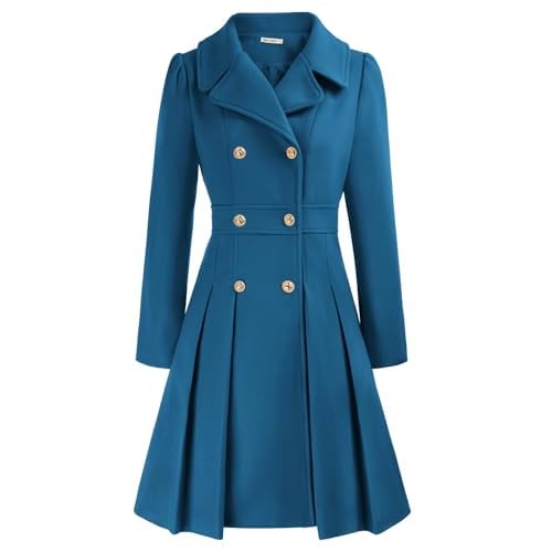 GRACE KARIN Women Winter Trench Coat Long Puffed Sleeves Lapel Collar Double-Breasted Duffle A-Line Peacoat