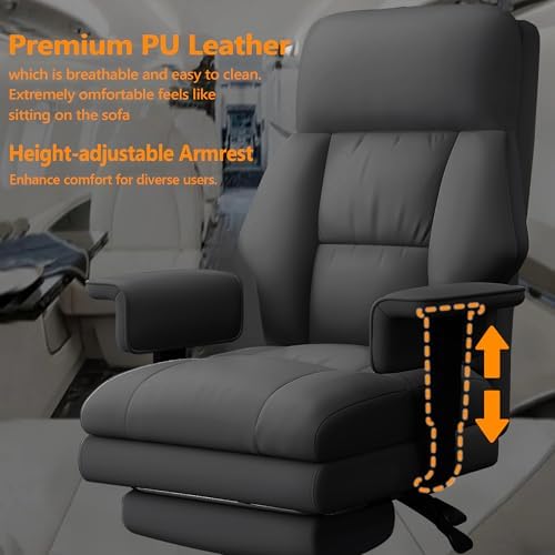 WXJHL Office Chair with Leg Rest, Leather High Back Executive Office Chair with Wheels, Ergonomic Desk Chairs with Lumbar Support for Home Office — view 2